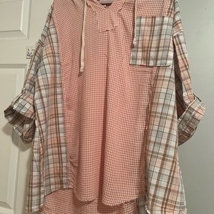 Darling baby pink and baby blue plaid hooded tunic!